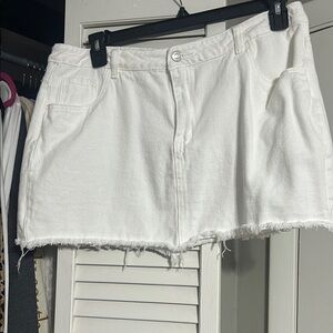 White Denim Frayed Hem Skirt
